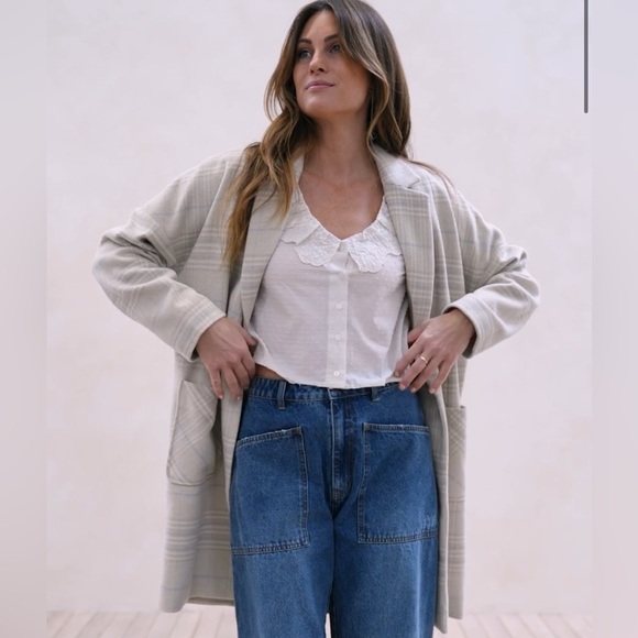 NEW Rylee + Cru Plaid Wool long coat - Picture 2 of 6